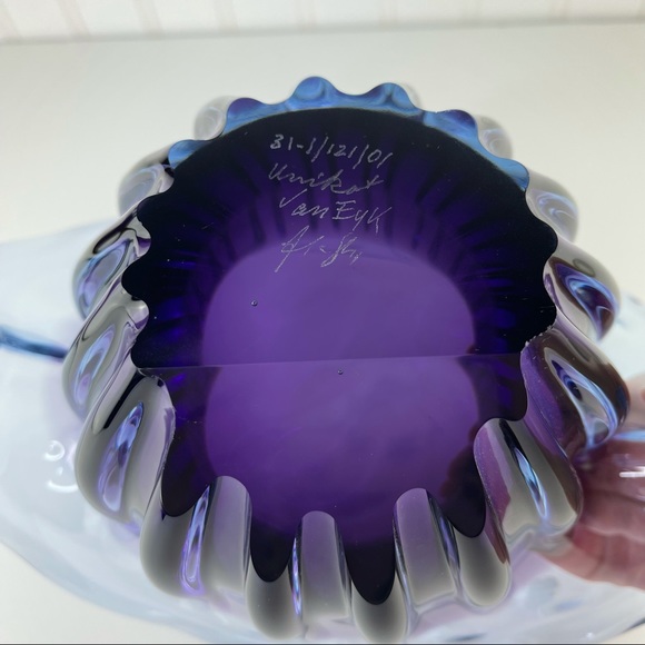 Unikat Van Eyk Signed & Numbered German Mid-century Fluted Purple Glass Bowl - Picture 11 of 14